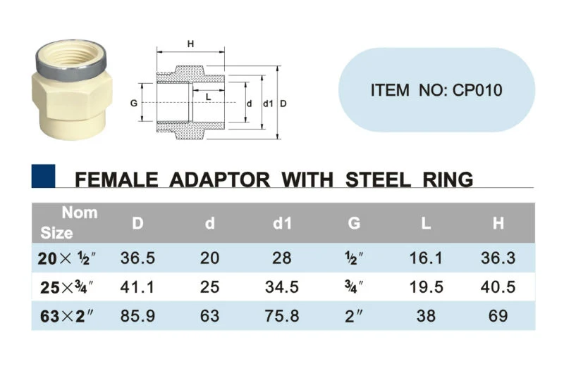 Era Female Adaptor CPVC DIN Standard Fittings CE
